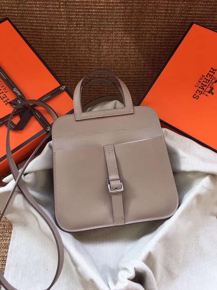 Hermes Mini Halzan 22 Handbag Shoulder Bag In Grey Swift Leather